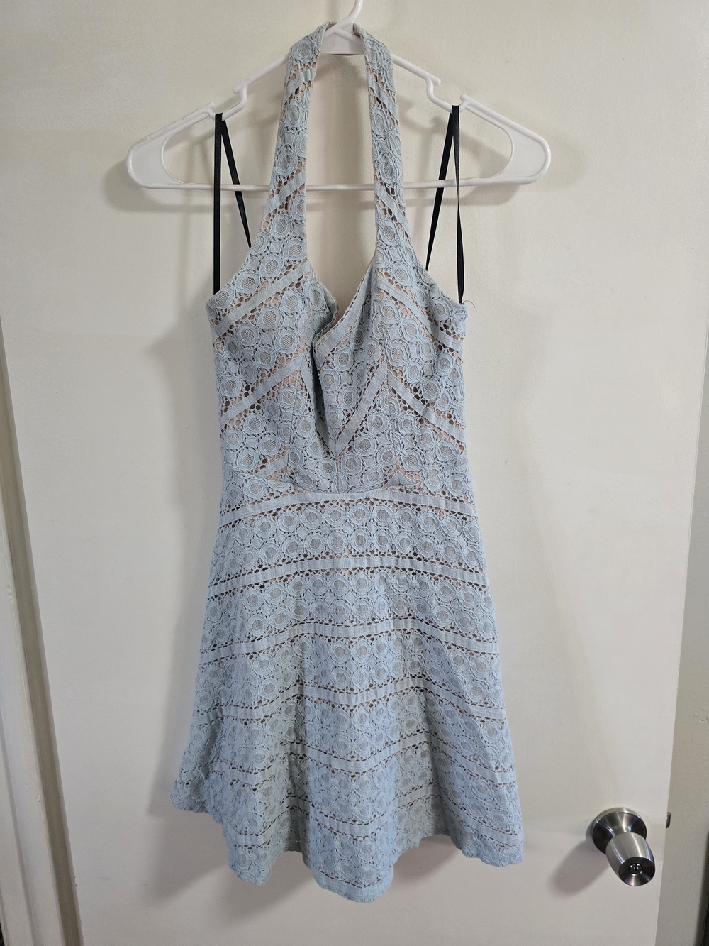 Blue Lace Halter Dress Womens Small Fit Flare Sleeveless Party Summer